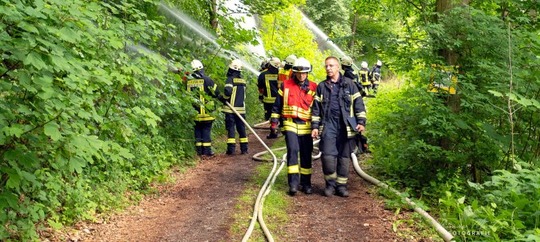 Feuerwehrleute üben das Löschen eines Vegetationsbrandes 